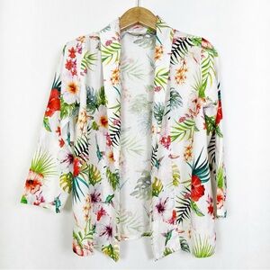 Bellambra Linen Hawaiian Tropical Floral Print Open Front Blazer Size Small‎